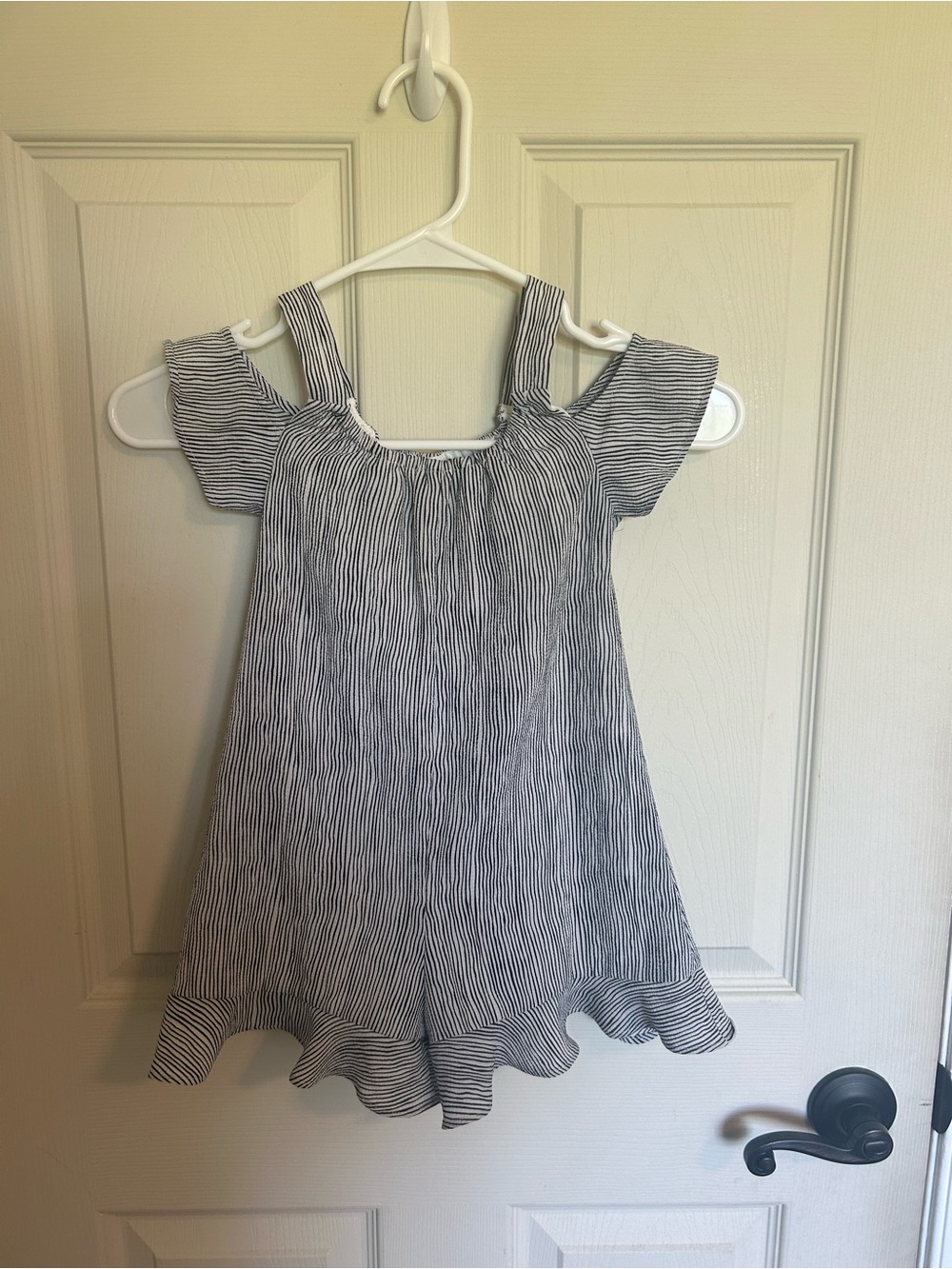 GB girls Navy and White Striped Cold-Shoulder Romper